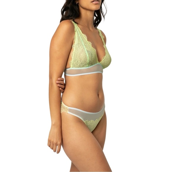 NWT DORA LARSEN Emilie Lace Bralette Low Rise Panty Knicker Set Bright Yellow - Picture 2 of 16